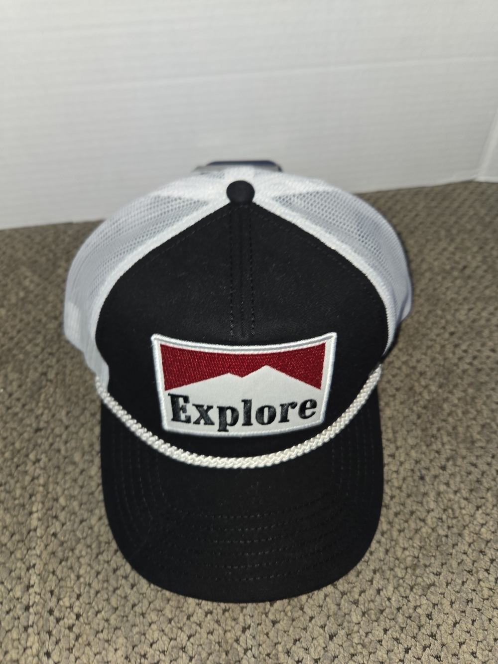 Explore Patch Trucker Hat - Black & White George Men’s Snapback Sport Hat,